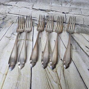 6 Silver Plate Oneida Heirloom Plate Salad Forks 7.5 Inch
